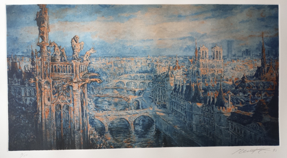 View over Paris from Notre Dame,  signed print